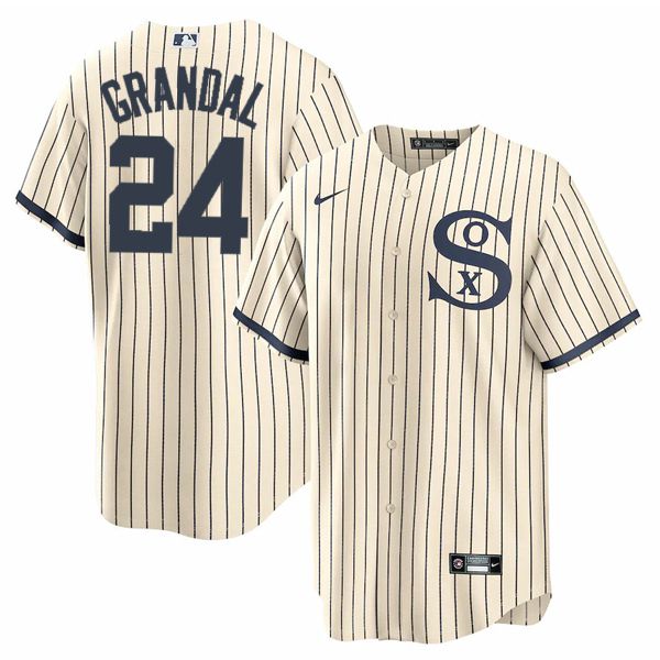 Men Chicago White Sox #24 Grandal Cream stripe Dream version Game Nike 2021 MLB Jerseys->chicago white sox->MLB Jersey